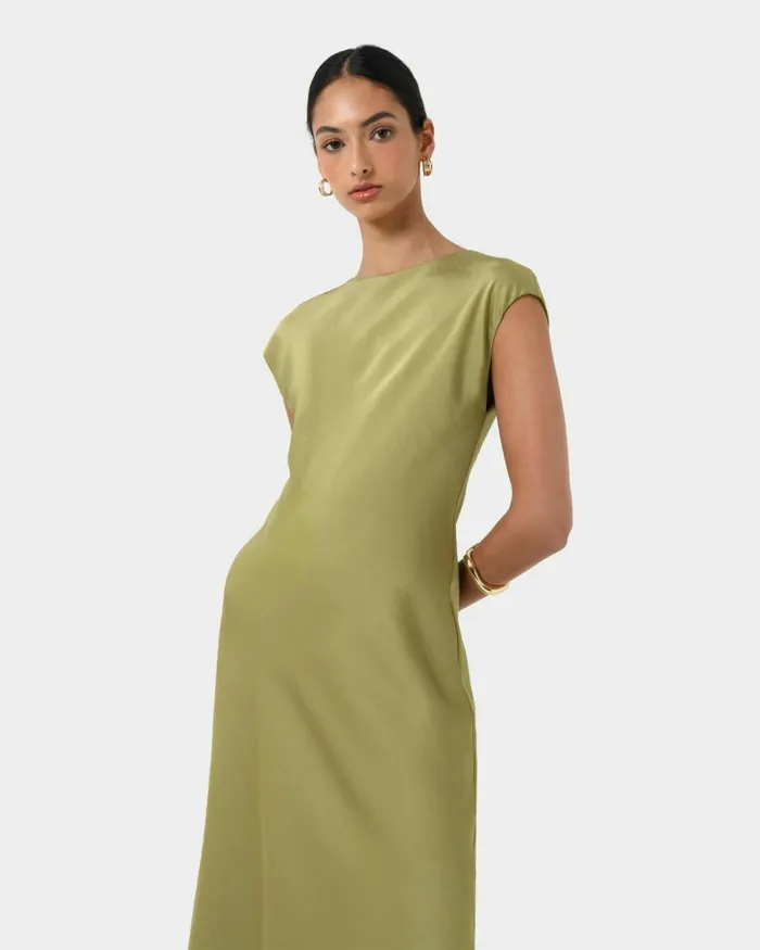 Forcast Dulce Satin Midi Dress Burgundyolivenavy Women Midi Dresses