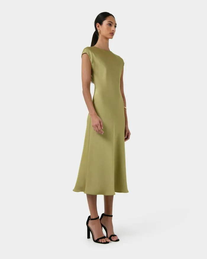 Forcast Dulce Satin Midi Dress Burgundyolivenavy Women Midi Dresses