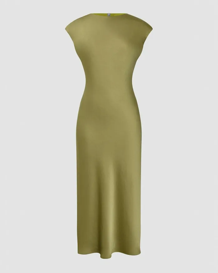 Forcast Dulce Satin Midi Dress Burgundyolivenavy Women Midi Dresses