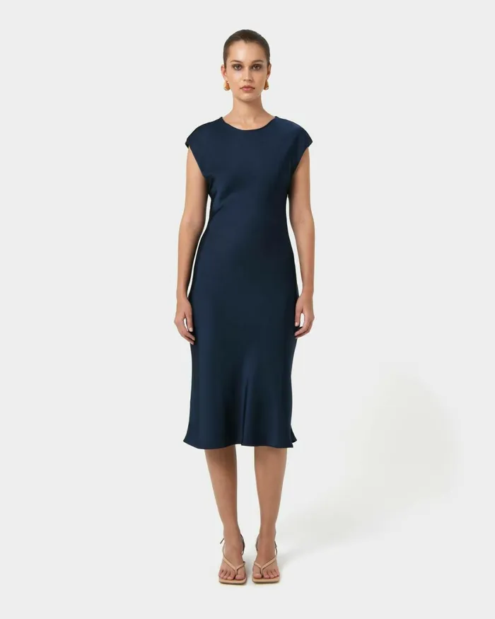 Forcast Dulce Satin Midi Dress Burgundyolivenavy Women Midi Dresses
