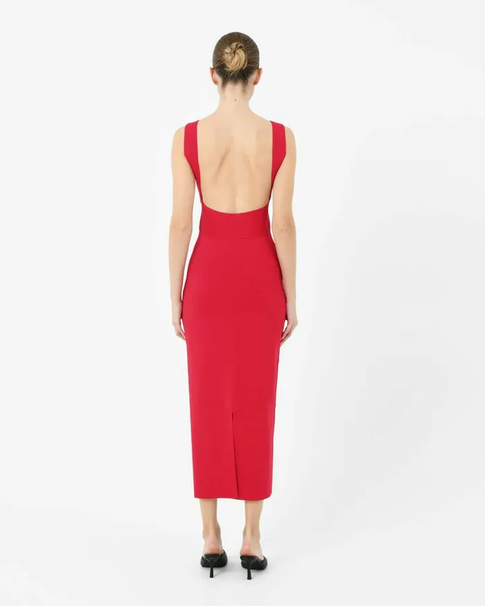 Forcast Elia Cutout Knit Dress Redblack Women Midi Dresses