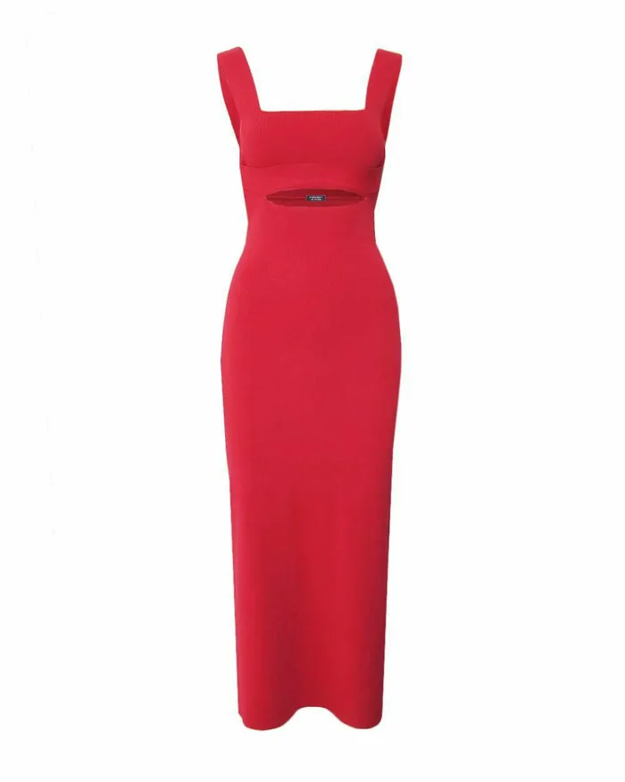 Forcast Elia Cutout Knit Dress Redblack Women Midi Dresses