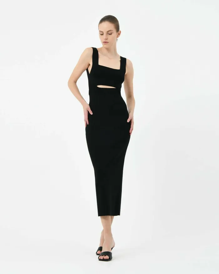 Forcast Elia Cutout Knit Dress Redblack Women Midi Dresses