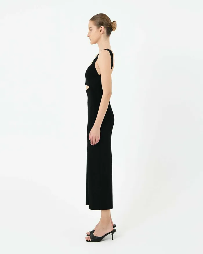 Forcast Elia Cutout Knit Dress Redblack Women Midi Dresses