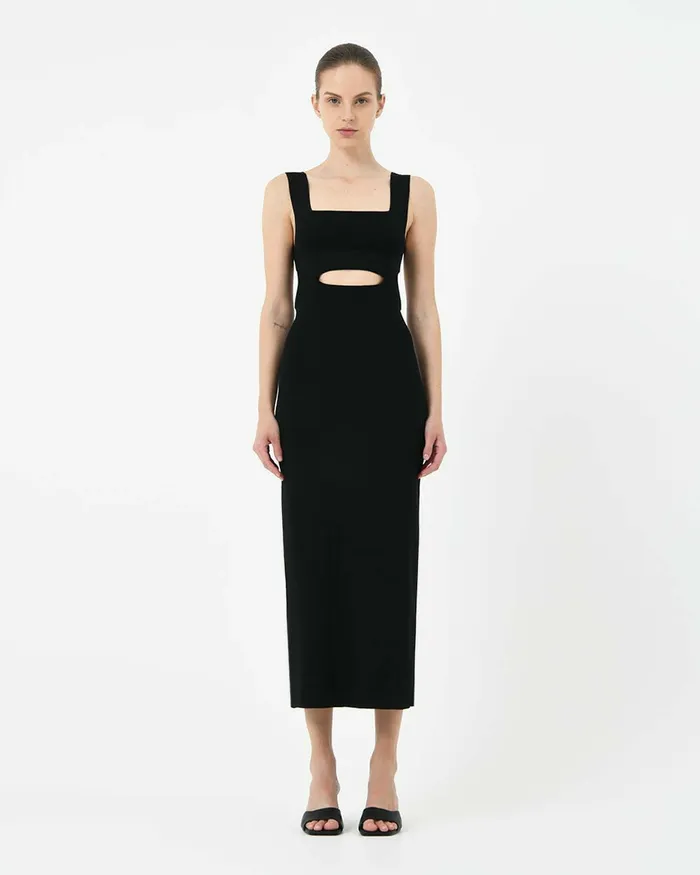 Forcast Elia Cutout Knit Dress Redblack Women Midi Dresses