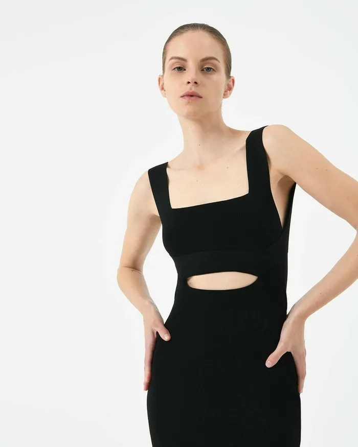 Forcast Elia Cutout Knit Dress Redblack Women Midi Dresses