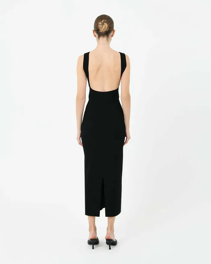 Forcast Elia Cutout Knit Dress Redblack Women Midi Dresses