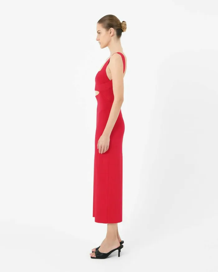 Forcast Elia Cutout Knit Dress Redblack Women Midi Dresses