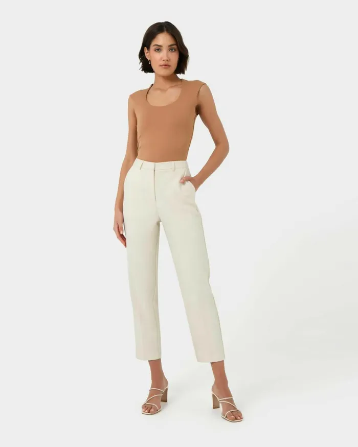 Forcast Elka Straight Leg Pants Ecrublack Women HighWaisted Pants