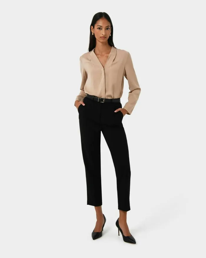 Forcast Elka Straight Leg Pants Ecrublack Women HighWaisted Pants