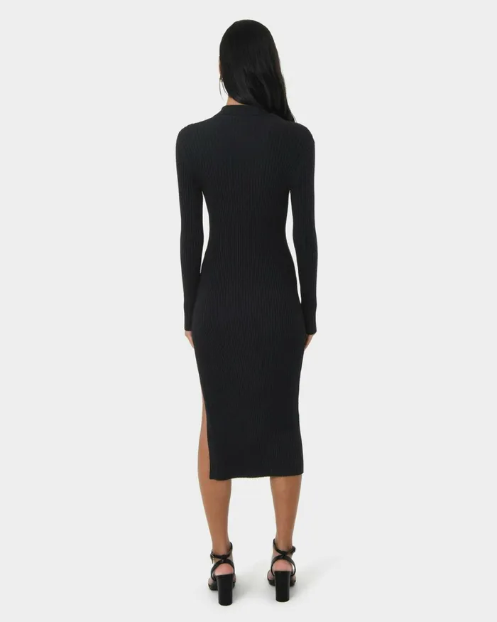 Forcast Elliot Collared Knit Dress Tealblack Women Knit Dresses