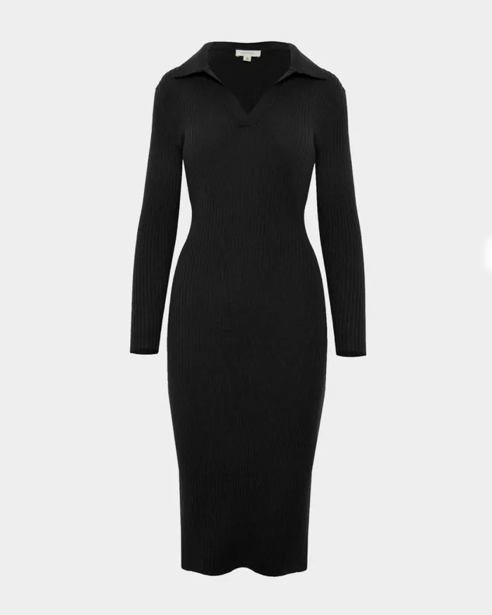Forcast Elliot Collared Knit Dress Tealblack Women Knit Dresses