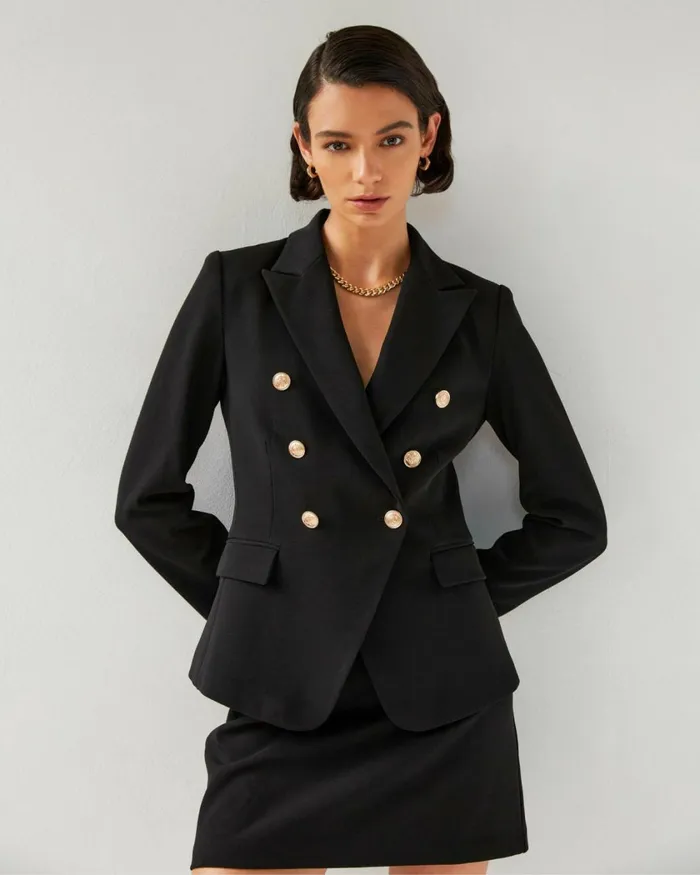 Forcast Elodie Double Breasted Blazer Black Women Jackets and Blazers