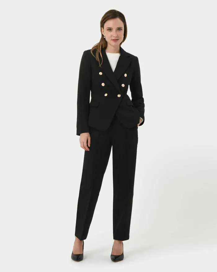 Forcast Elodie Double Breasted Blazer Black Women Jackets and Blazers