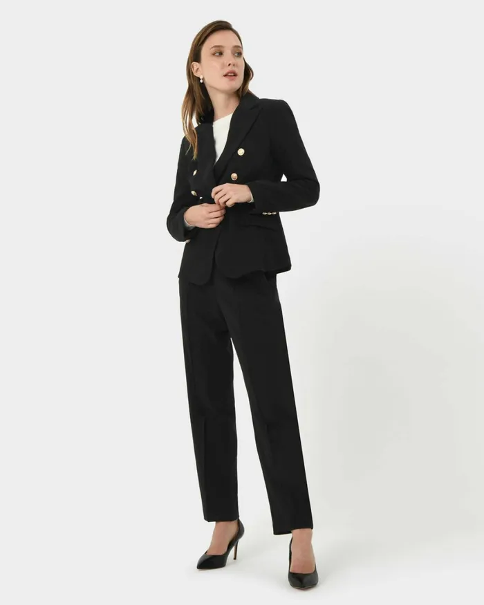 Forcast Elodie Double Breasted Blazer Black Women Jackets and Blazers