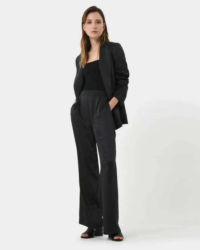 Forcast Elsie Tie Waist Blazer Black Women Jackets and Blazers