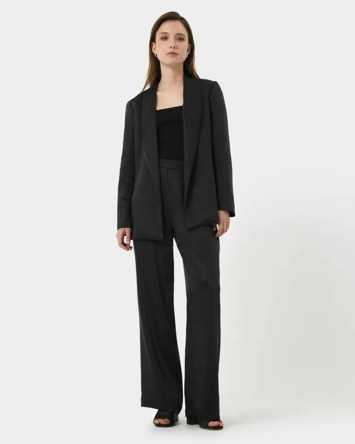 Forcast Elsie Tie Waist Blazer Black Women Jackets and Blazers