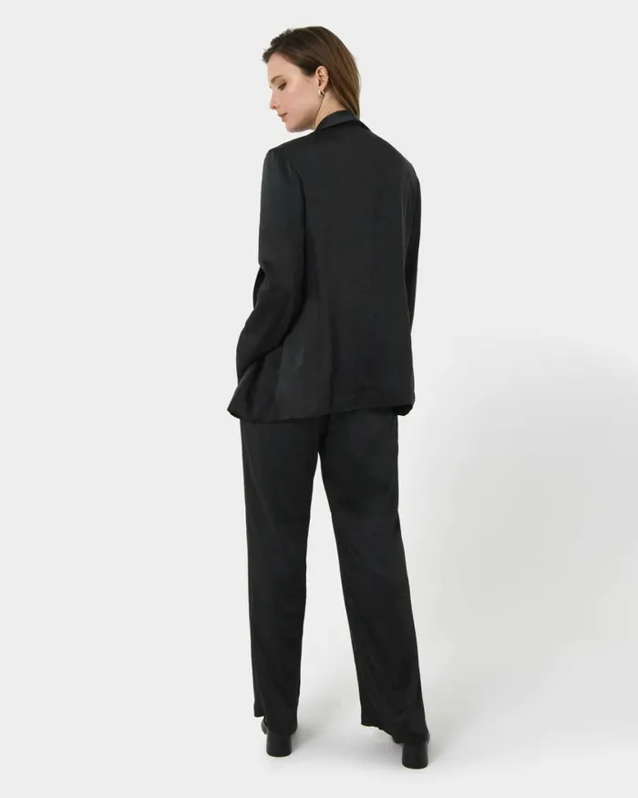Forcast Elsie Tie Waist Blazer Black Women Jackets and Blazers