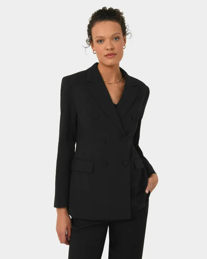 Forcast Emani Double Breasted Blazer Black Women Jackets and Blazers