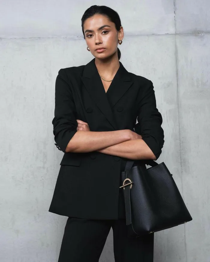 Forcast Emani Double Breasted Blazer Black Women Jackets and Blazers