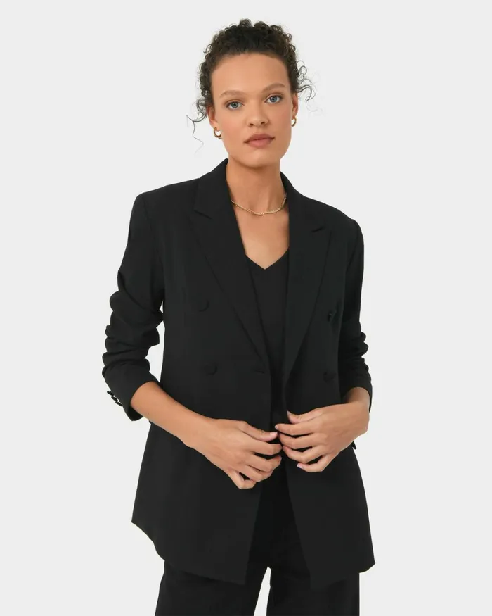Forcast Emani Double Breasted Blazer Black Women Jackets and Blazers