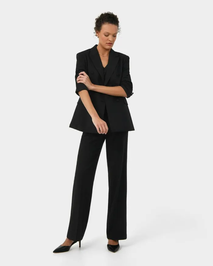 Forcast Emani Double Breasted Blazer Black Women Jackets and Blazers