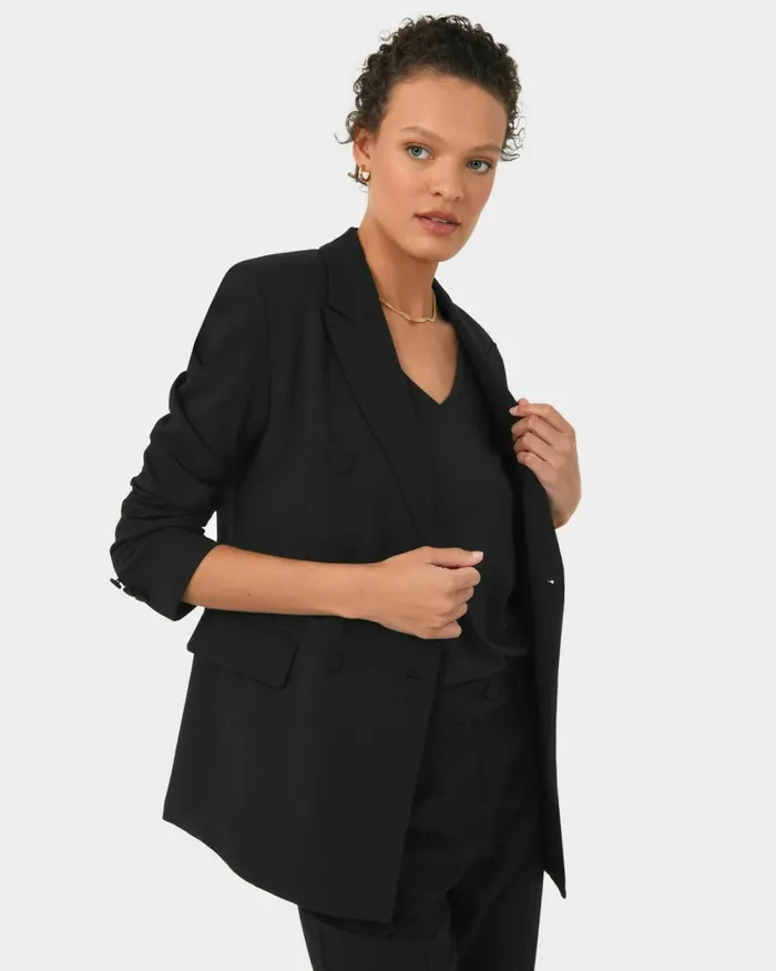 Forcast Emani Double Breasted Blazer Black Women Jackets and Blazers