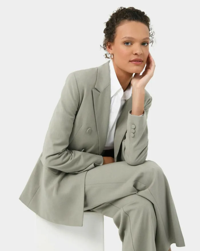 Forcast Emani Double Breasted Blazer Green Women Jackets and Blazers