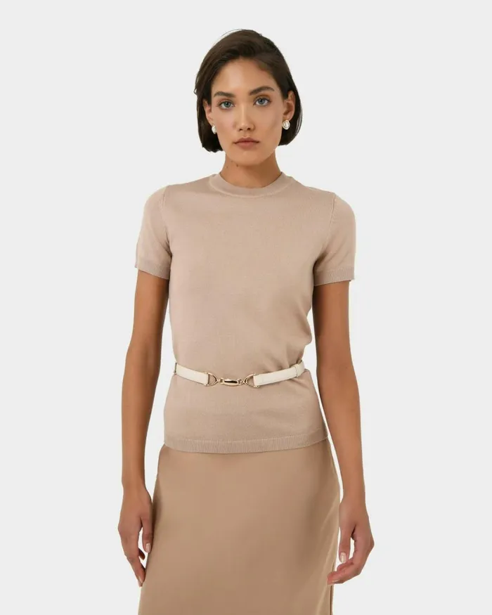 Forcast Emeri Leather Adjustable Belt Cream Women Belts