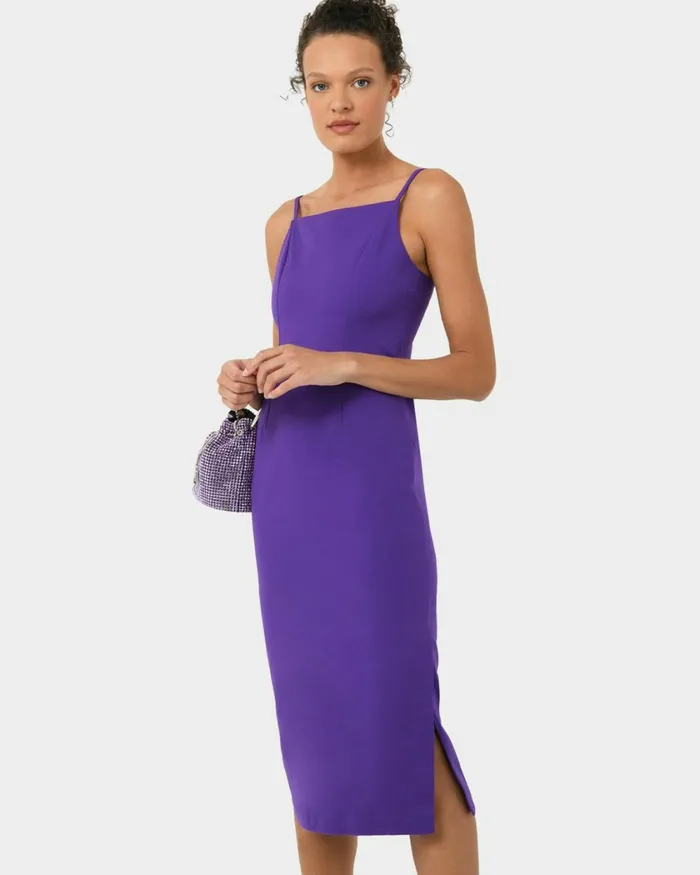 Forcast Emiko Fitted Slip Dress Purpleblack Women Midi Dresses