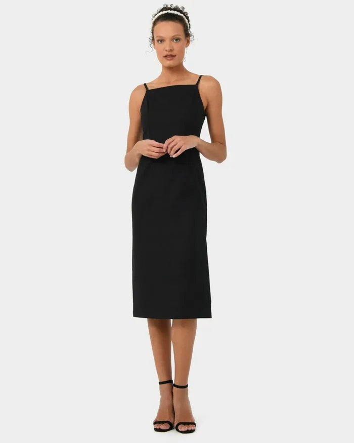 Forcast Emiko Fitted Slip Dress Purpleblack Women Midi Dresses