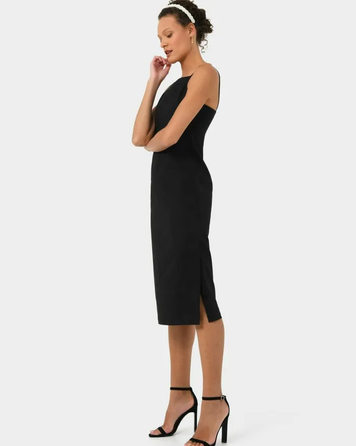 Forcast Emiko Fitted Slip Dress Purpleblack Women Midi Dresses