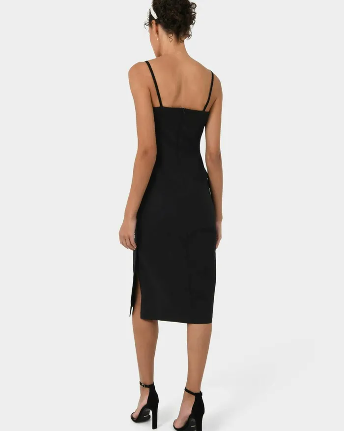 Forcast Emiko Fitted Slip Dress Purpleblack Women Midi Dresses