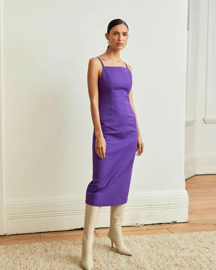 Forcast Emiko Fitted Slip Dress Purpleblack Women Midi Dresses