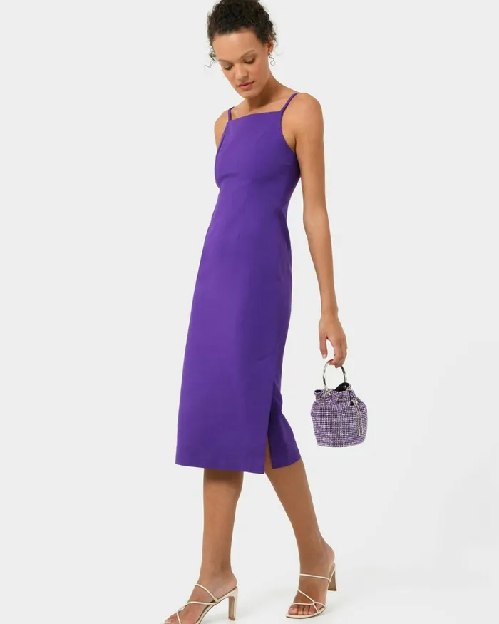 Forcast Emiko Fitted Slip Dress Purpleblack Women Midi Dresses