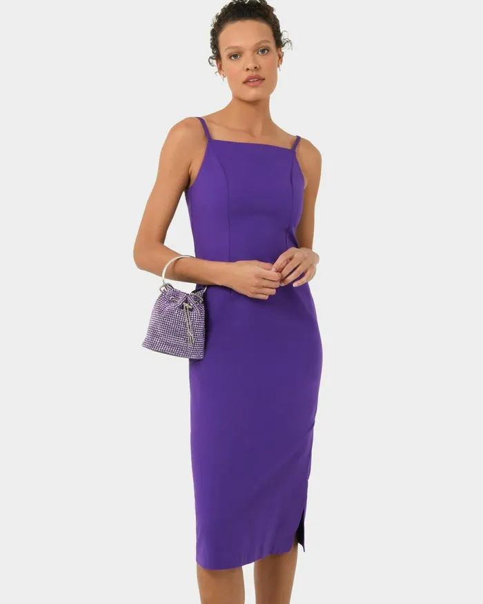 Forcast Emiko Fitted Slip Dress Purpleblack Women Midi Dresses