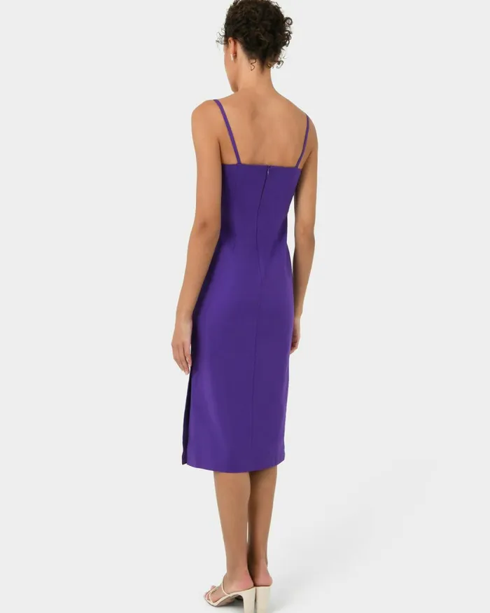 Forcast Emiko Fitted Slip Dress Purpleblack Women Midi Dresses