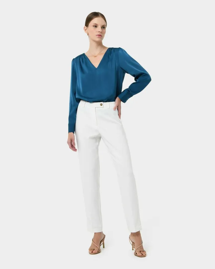 Forcast Ester Slim Leg Trousers Ivory Women HighWaisted Pants