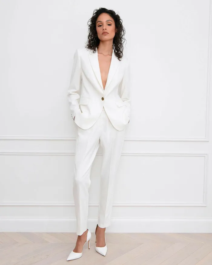 Forcast Ester Slim Leg Trousers Ivory Women HighWaisted Pants
