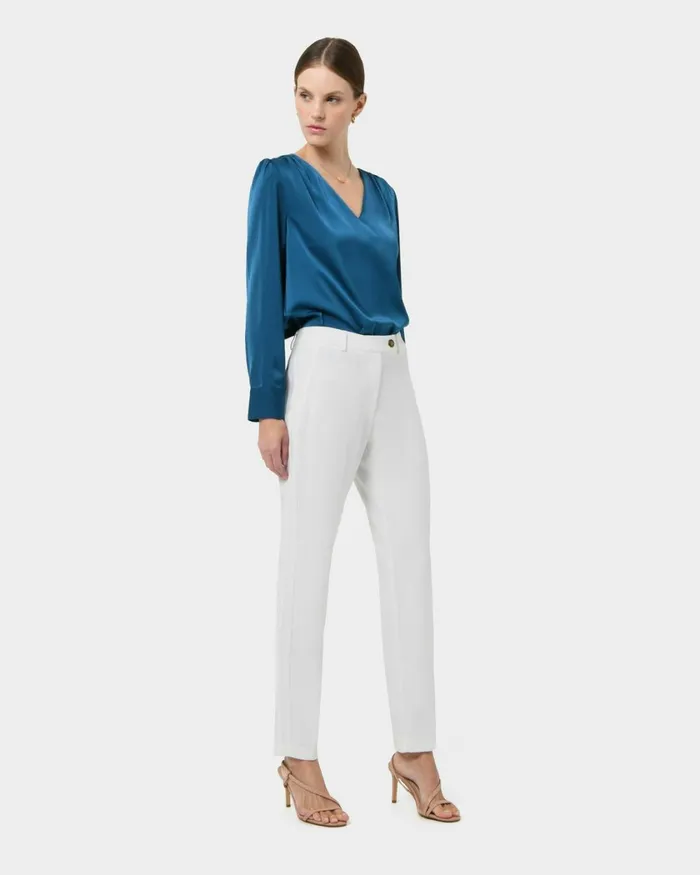 Forcast Ester Slim Leg Trousers Ivory Women HighWaisted Pants
