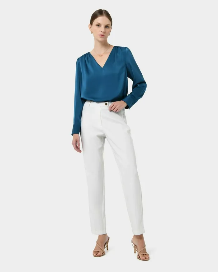 Forcast Ester Slim Leg Trousers Ivory Women HighWaisted Pants
