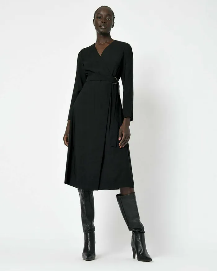Forcast Esther Belted Dress Black Women Midi Dresses