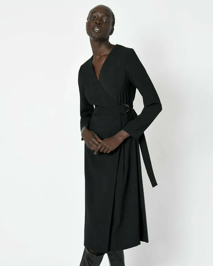 Forcast Esther Belted Dress Black Women Midi Dresses