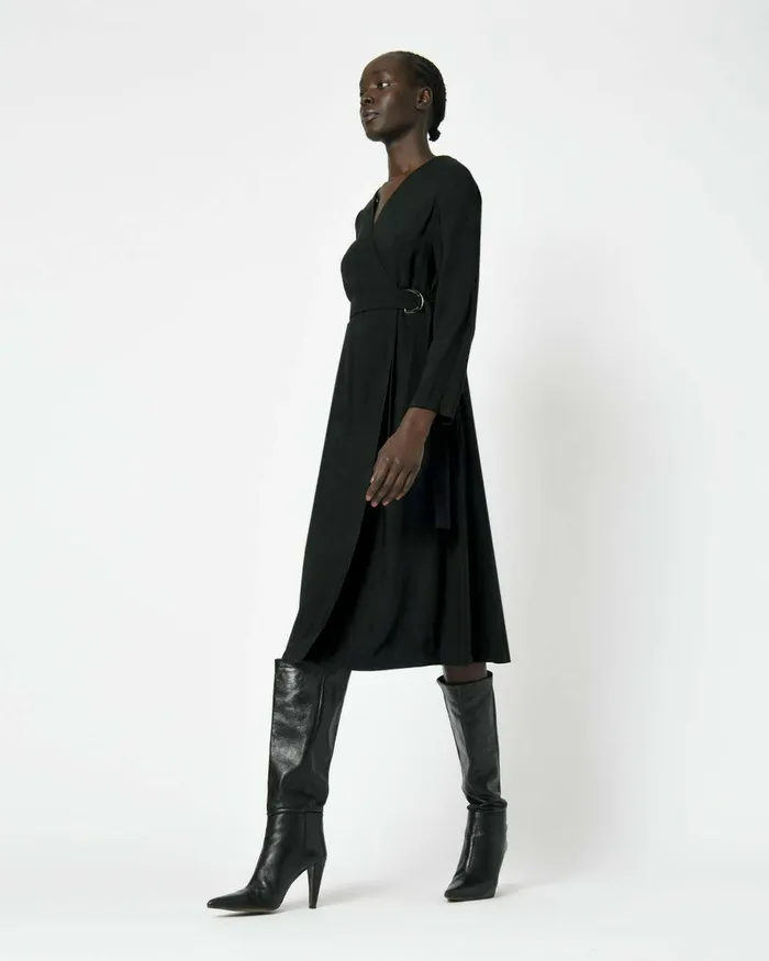 Forcast Esther Belted Dress Black Women Midi Dresses