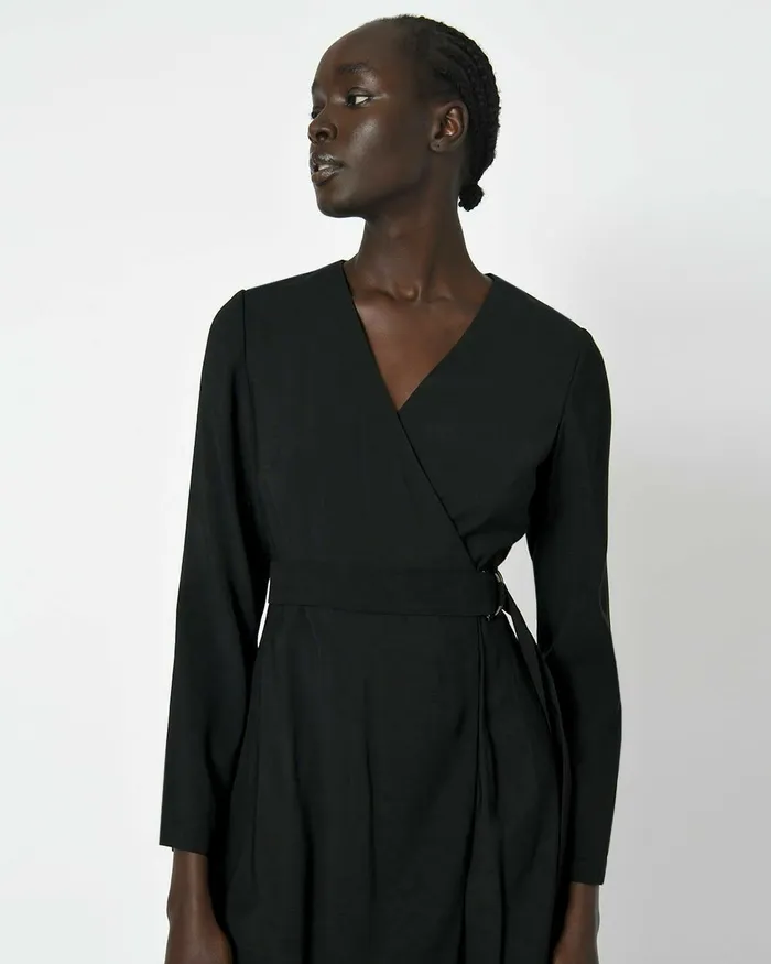 Forcast Esther Belted Dress Black Women Midi Dresses