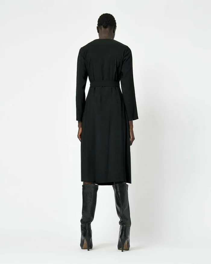 Forcast Esther Belted Dress Black Women Midi Dresses