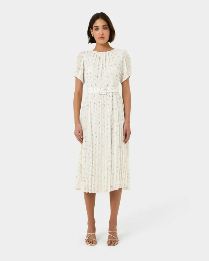 Forcast Etta Floral Pleated Dress Women Midi Dresses