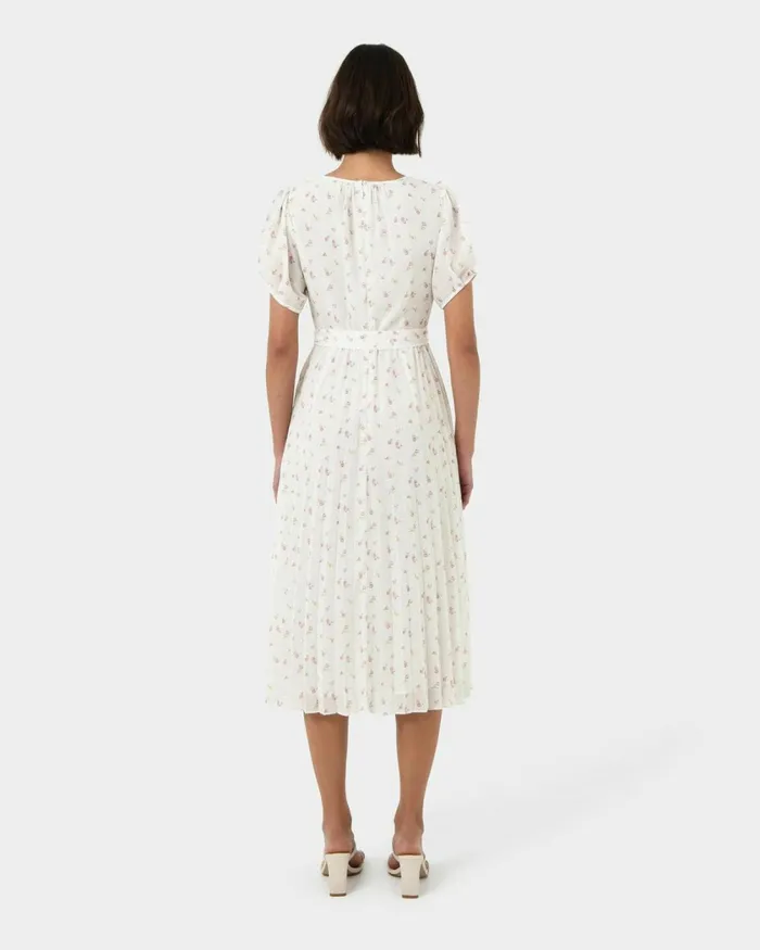 Forcast Etta Floral Pleated Dress Women Midi Dresses
