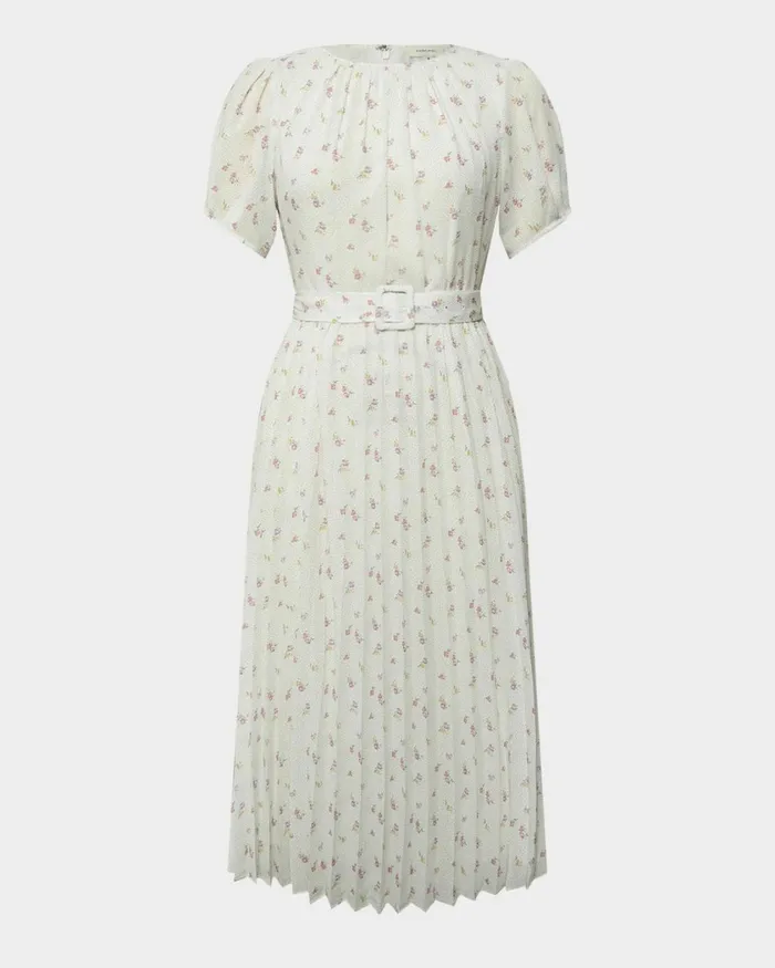 Forcast Etta Floral Pleated Dress Women Midi Dresses