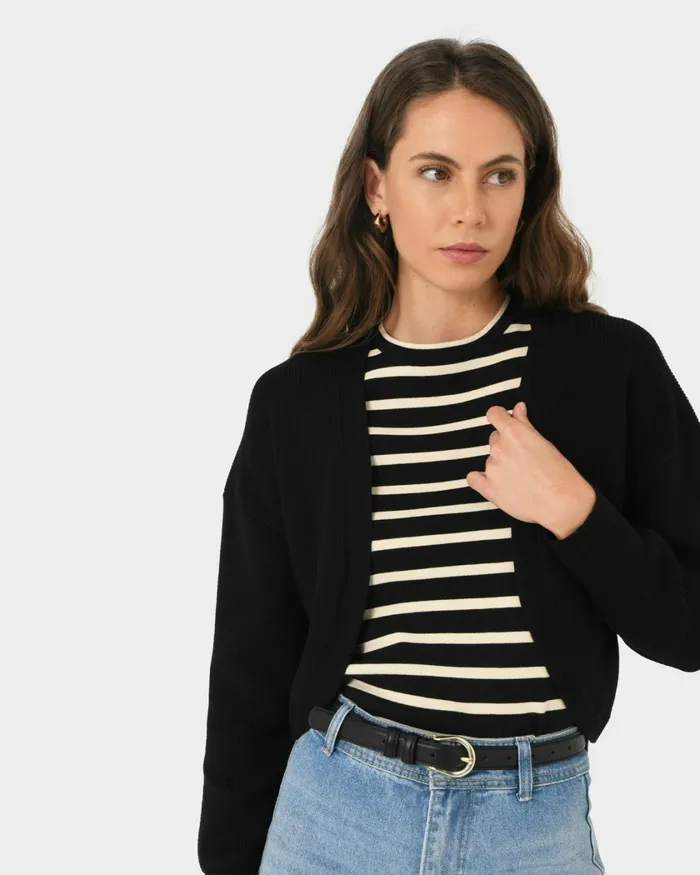 Forcast Everleigh Cropped Cardigan Ivoryblack Women TShirts and Tops
